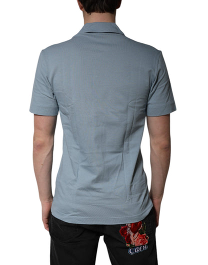 Dolce &amp; Gabbana Blå Bomuld Button Down Casual Herre Poloshirt