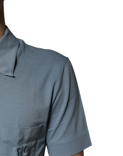 Dolce &amp; Gabbana Blå Bomuld Button Down Casual Herre Poloshirt