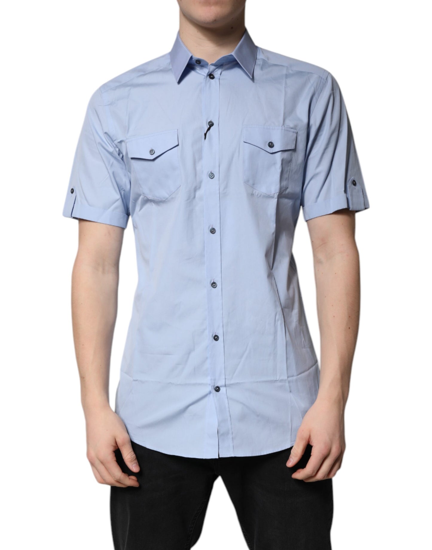 Dolce &amp; Gabbana Blå Bomuld Button Down Casual Poloshirt