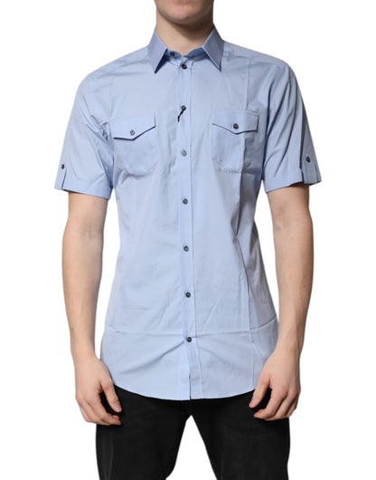 Dolce &amp; Gabbana Blå Bomuld Button Down Casual Poloshirt
