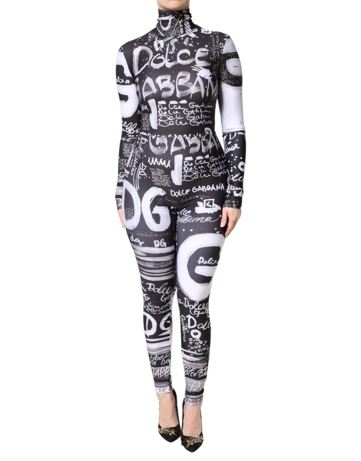 Dolce &amp; Gabbana Sort Logo Turtleneck Bodycon Jumpsuit Kjole