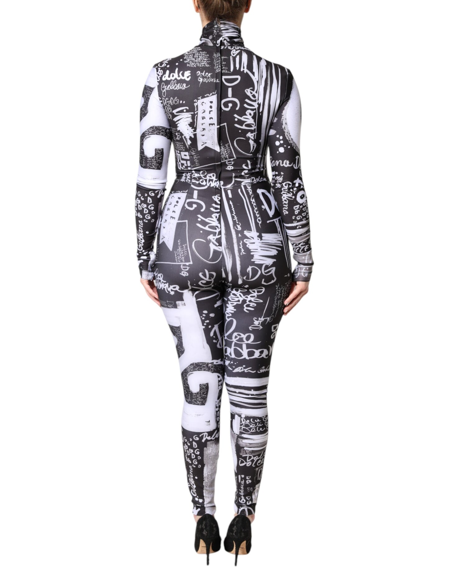 Dolce &amp; Gabbana Sort Logo Turtleneck Bodycon Jumpsuit Kjole