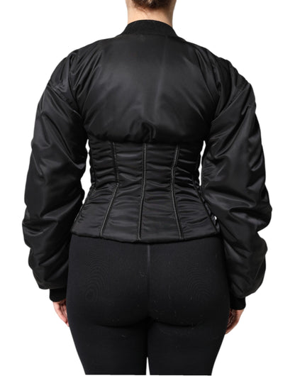 Dolce &amp; Gabbana Sort Nylon Full Zip Bustier Korsetjakke