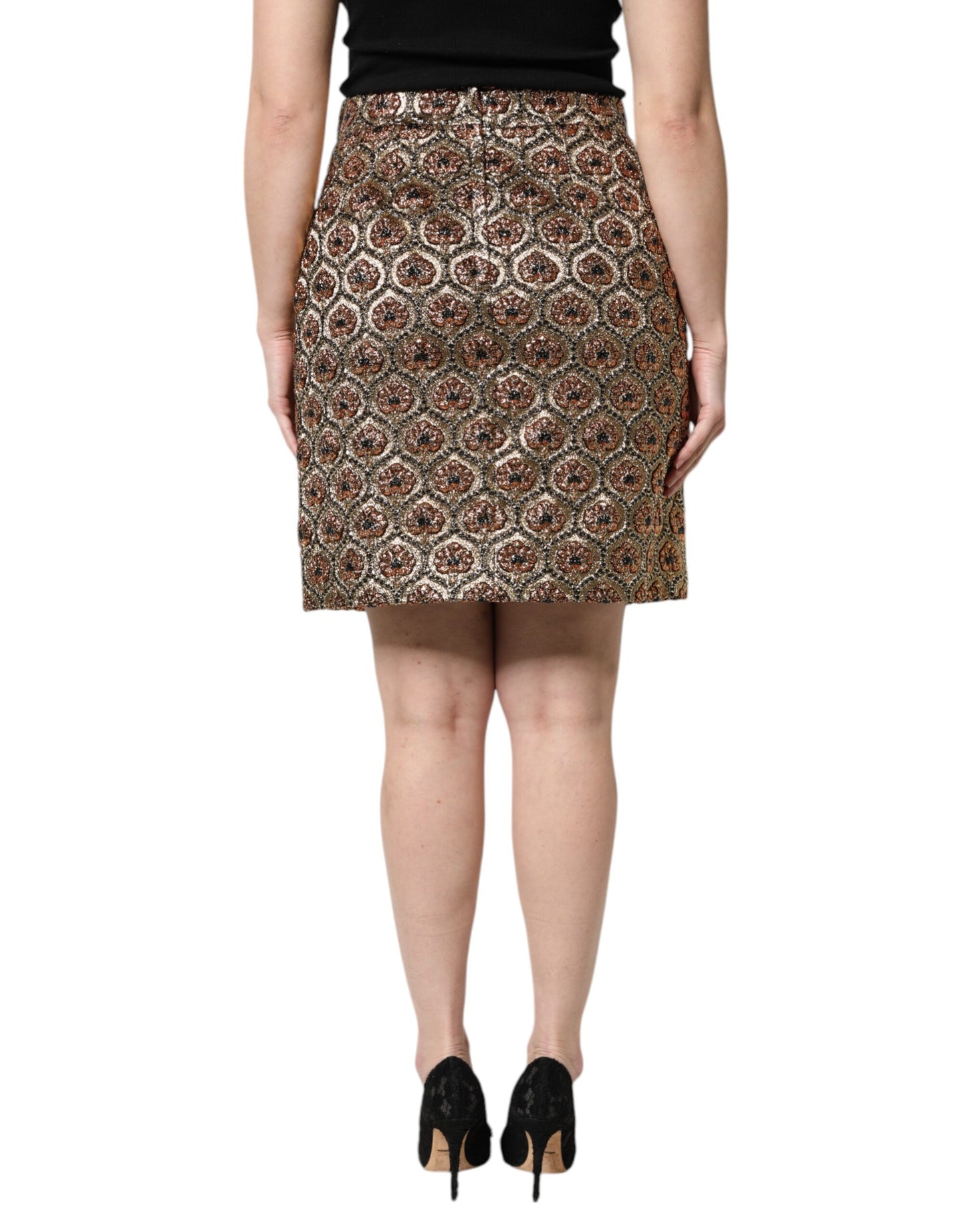 Dolce &amp; Gabbana Brun Polyester Brokade A-formet Mini Nederdel