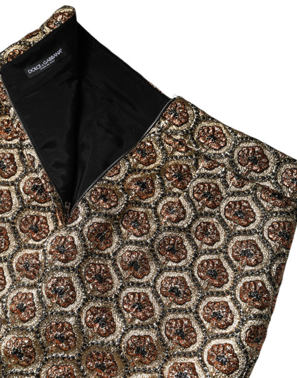 Dolce &amp; Gabbana Brun Polyester Brokade A-formet Mini Nederdel
