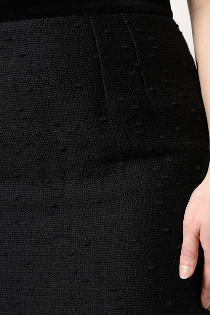 Dolce &amp; Gabbana Sort Uld Frynser Højtaljet Pencil Mini Nederdel