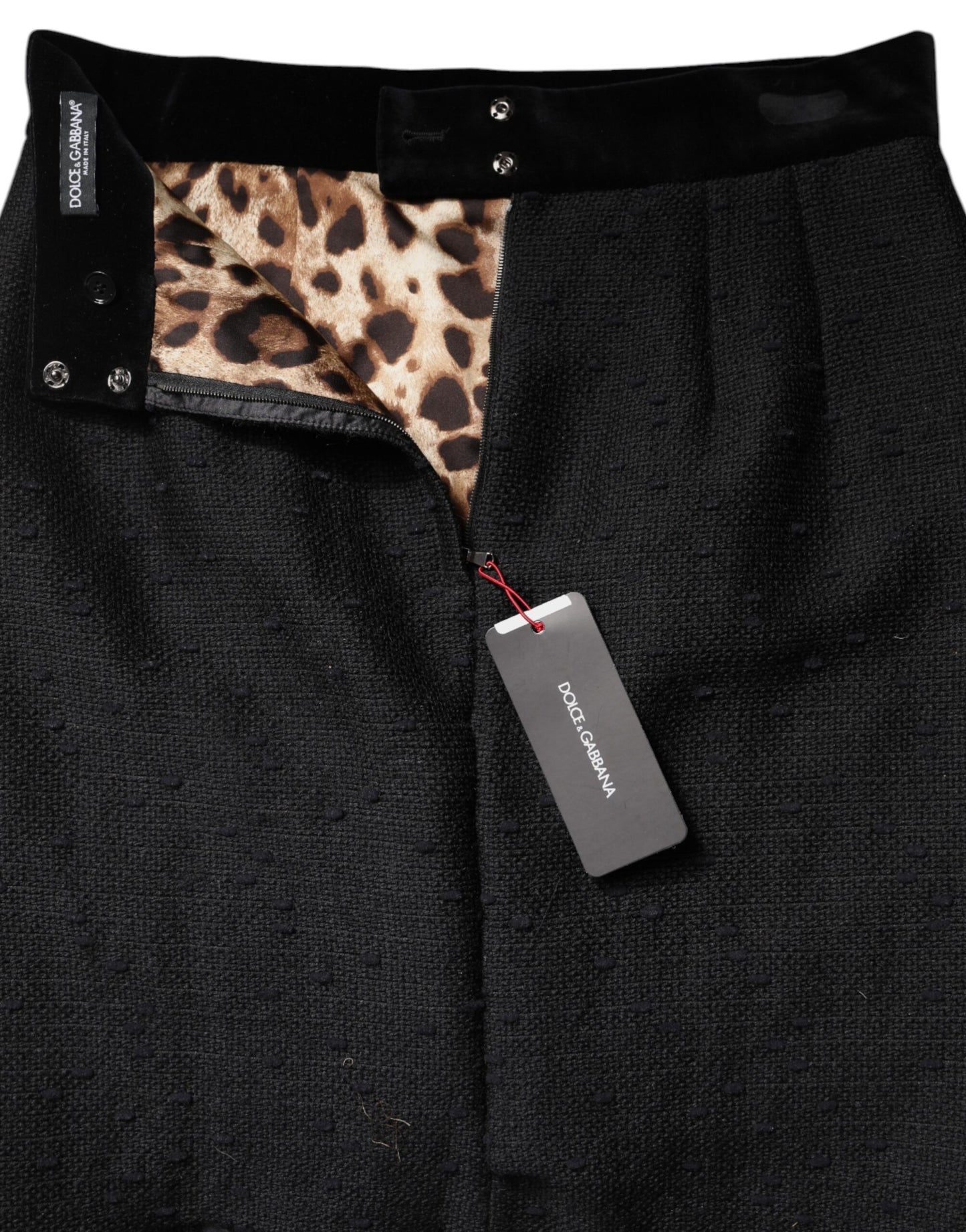 Dolce &amp; Gabbana Sort Uld Frynser Højtaljet Pencil Mini Nederdel