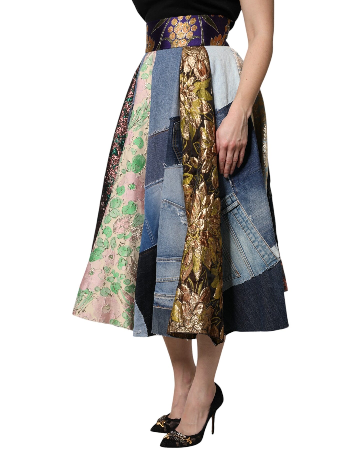 Dolce &amp; Gabbana Flerfarvet Patchwork Højtaljet Midi-nederdel