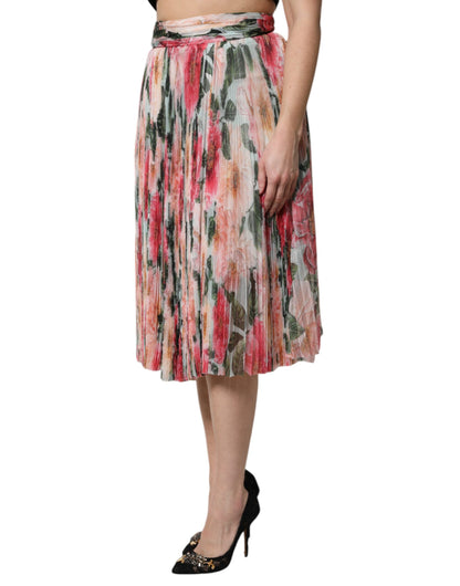 Dolce &amp; Gabbana Flerfarvet Silke Blomsterprint Højtaljet Midi Nederdel