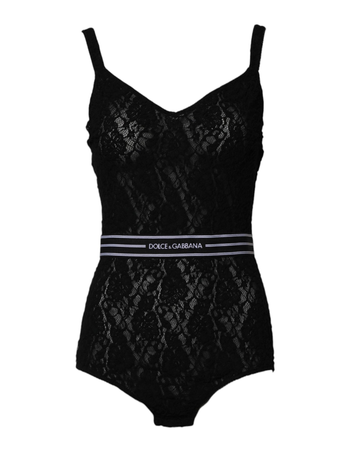 Dolce & Gabbana Black Lace Branded Elastic Lingerie Bodysuit Underwear
