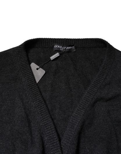 Dolce &amp; Gabbana Grå Cashmere Pullover med Dyb V-hals