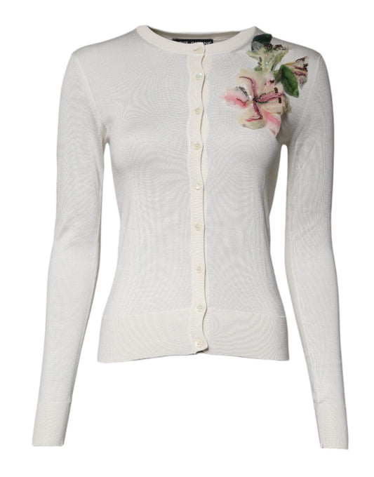 Dolce &amp; Gabbana Cremefarvet Blomsterprintet Silke Cardigan