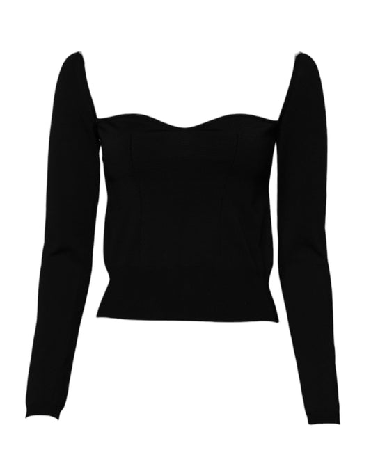 Dolce &amp; Gabbana Sort Firkantet Halsudskæring Langærmet Sweater