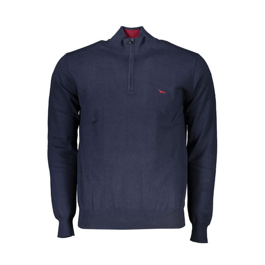 Harmont &amp; Blaine Chic blå sweater med halv lynlås og broderidetaljer