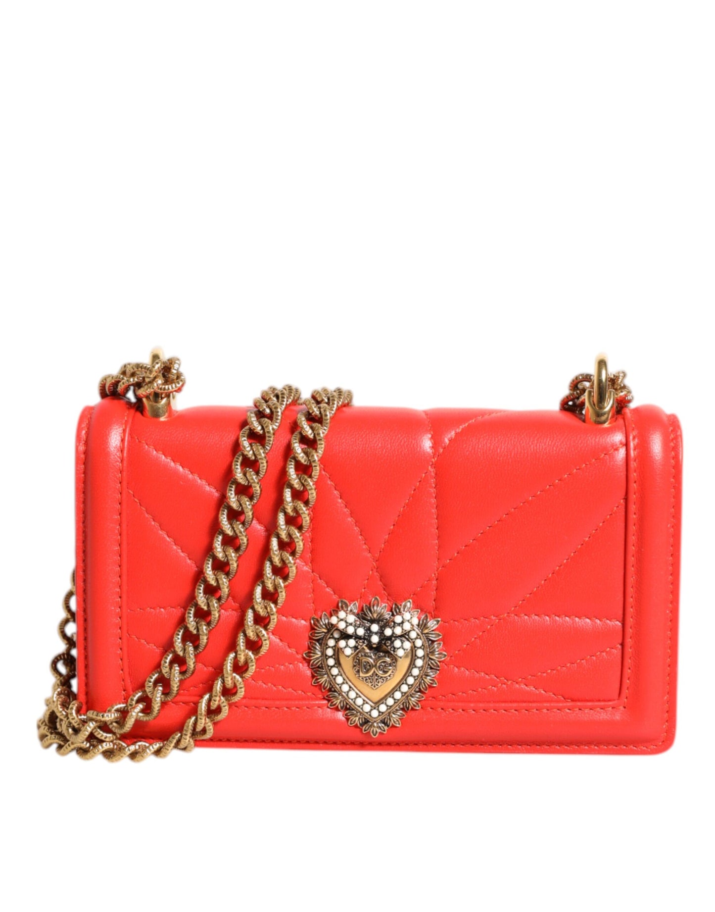 Dolce &amp; Gabbana Rød Læder Quiltet Devotion Crossbody Mobiltaske
