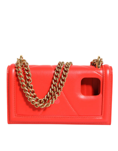 Dolce &amp; Gabbana Rød Læder Quiltet Devotion Crossbody Mobiltaske