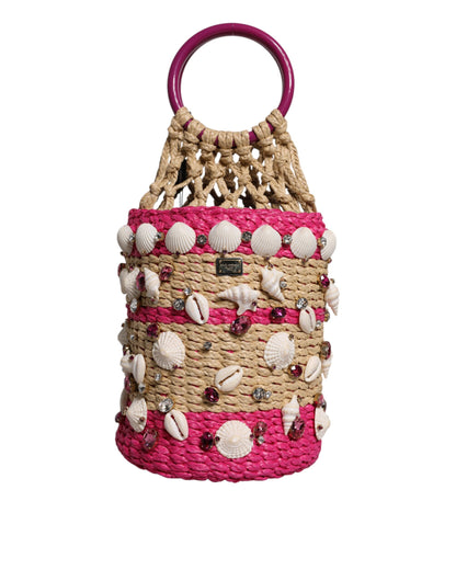 Dolce &amp; Gabbana Flerfarvet Bucket Raffia Muslingeskaller Krystaller Håndtaske