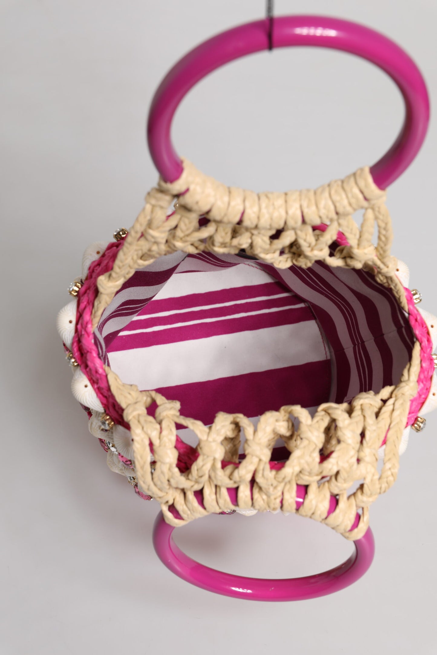 Dolce &amp; Gabbana Flerfarvet Bucket Raffia Muslingeskaller Krystaller Håndtaske