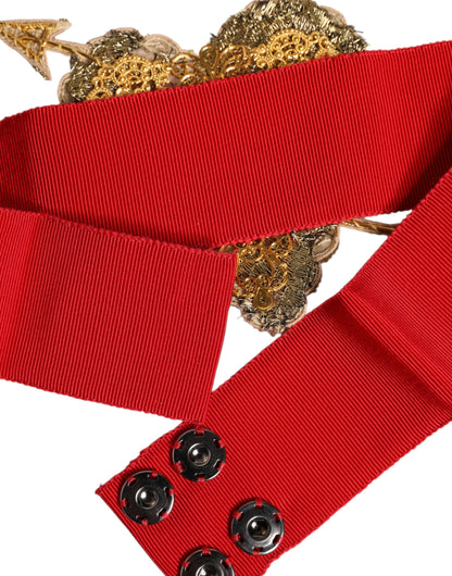 Dolce &amp; Gabbana Rødt Stretch Bælte med Bred Talje og Hjerteudsmykning