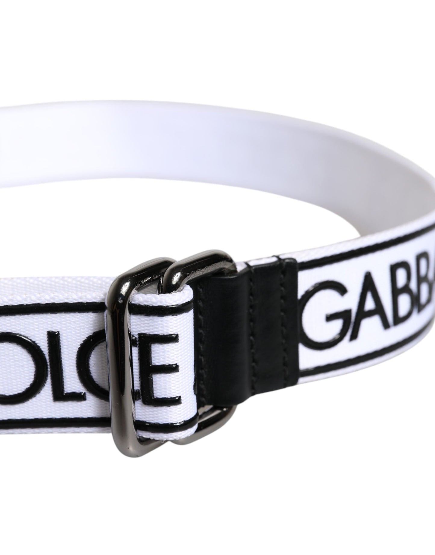 Dolce &amp; Gabbana sort/hvidt logotrykt metalspændebælte