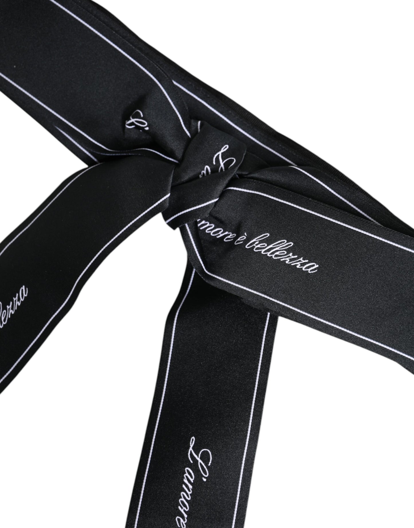 Dolce &amp; Gabbana sort bælte med bred sløjfe og logo i taljen