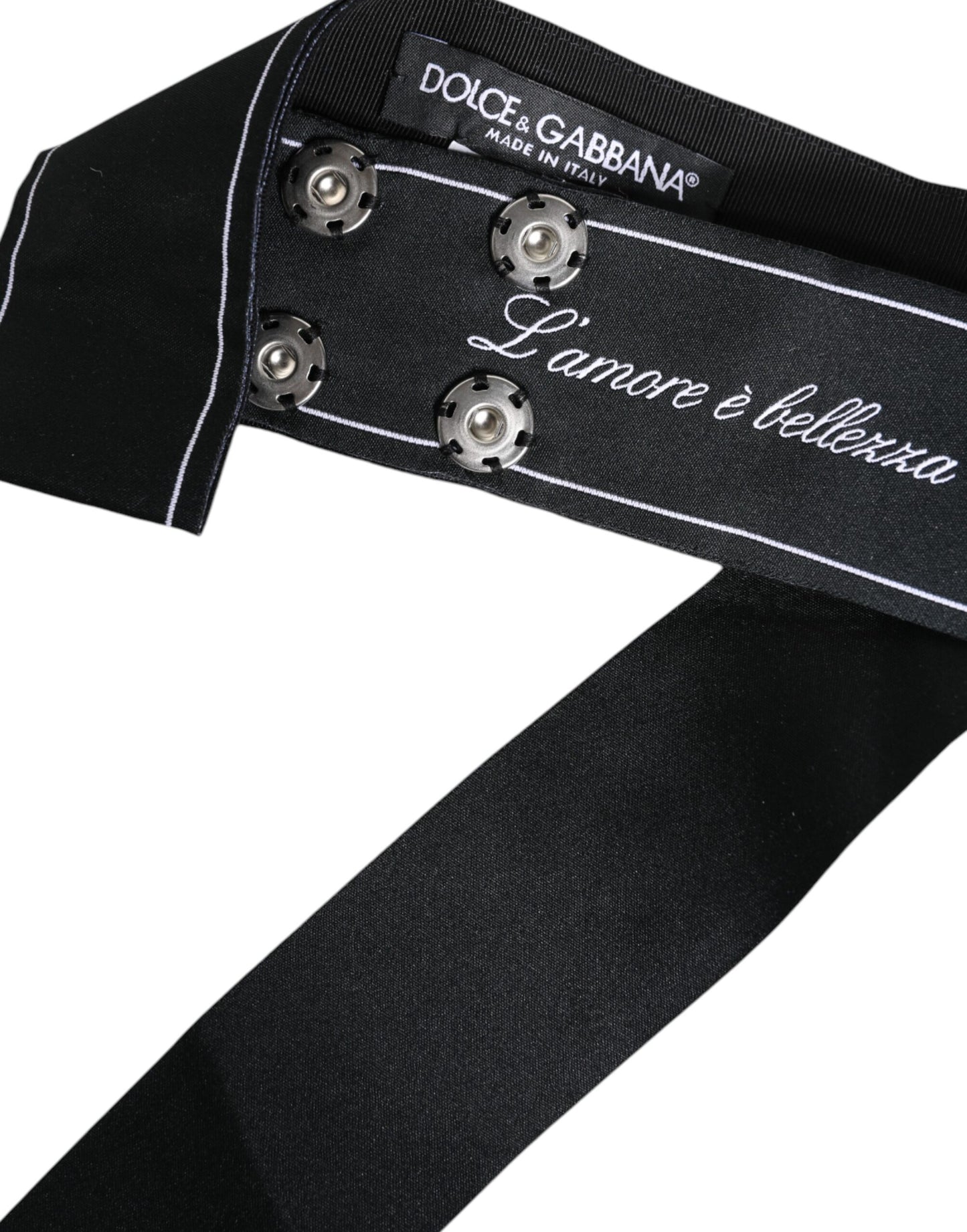 Dolce &amp; Gabbana sort bælte med bred sløjfe og logo i taljen