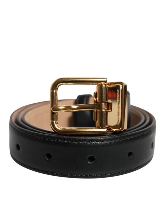 Dolce &amp; Gabbana sort læderbælte med metalspænde og logo