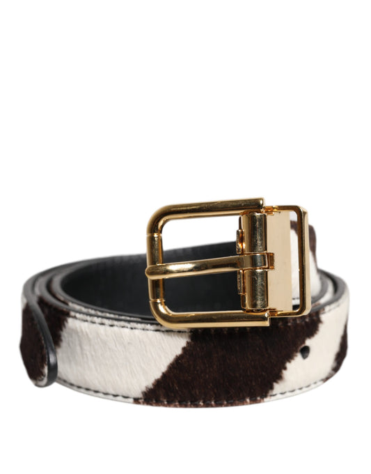 Dolce &amp; Gabbana Sort/Hvid Pony Læder Bælte med Spænde