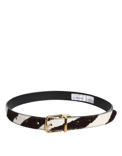 Dolce &amp; Gabbana Sort/Hvid Pony Læder Bælte med Spænde
