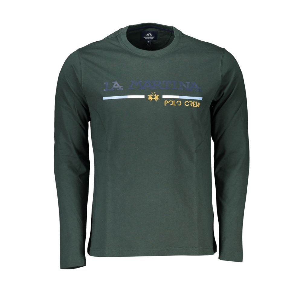 La Martina Elegant Grøn Broderet Rund Hals Bomuld T-shirt