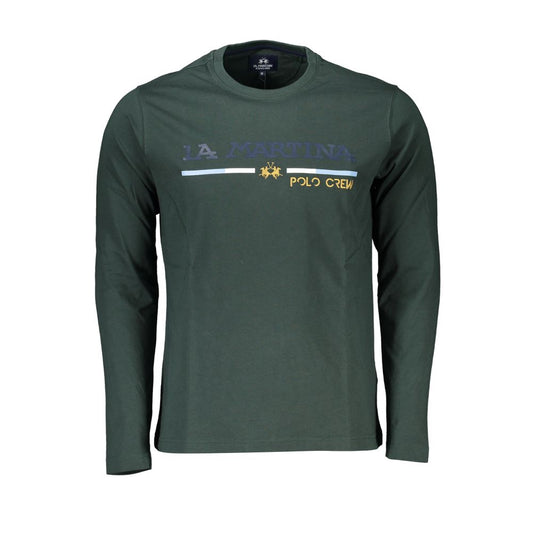 La Martina Elegant Grøn Broderet Rund Hals Bomuld T-shirt
