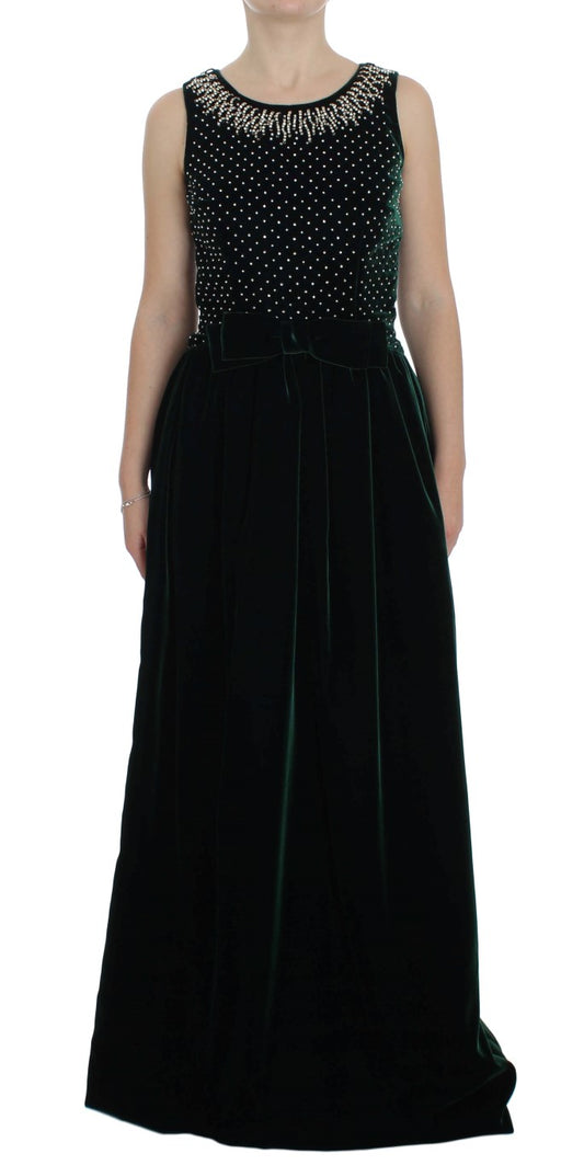 Dolce &amp; Gabbana Enchanted Emerald Velvet Crystal Maxi-kjole