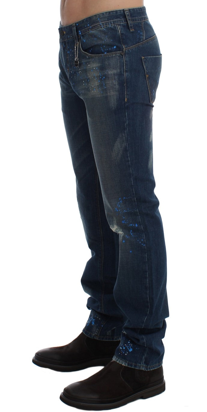 Kostume National Chic Blue Wash Painted Slim Fit Jeans