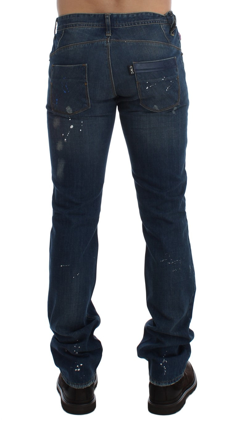 Kostume National Chic Blue Wash Painted Slim Fit Jeans