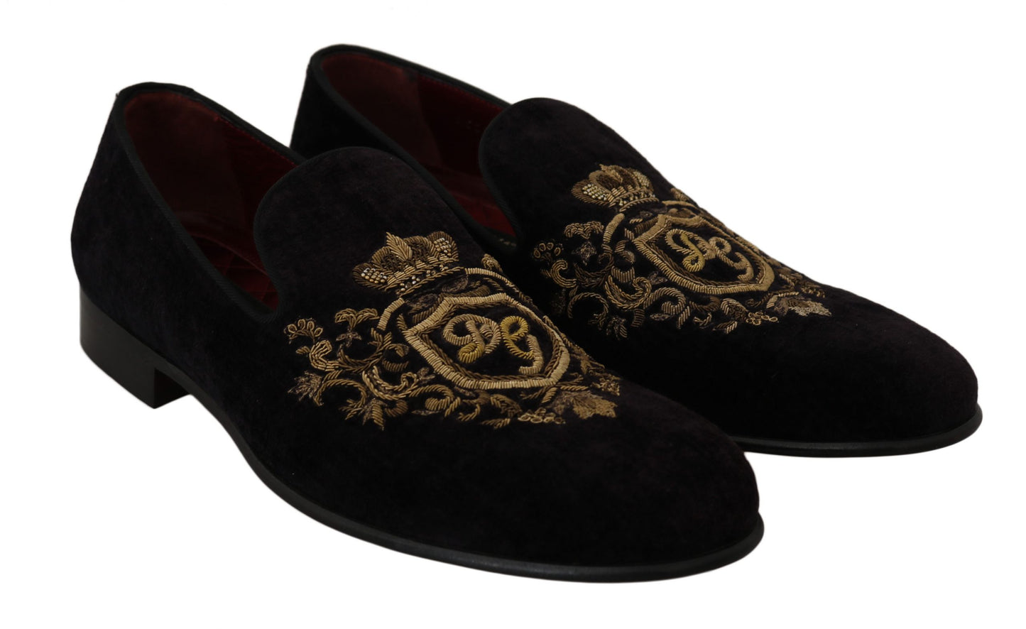 Dolce &amp; Gabbana elegante sorte loafers med guldkronebroderi