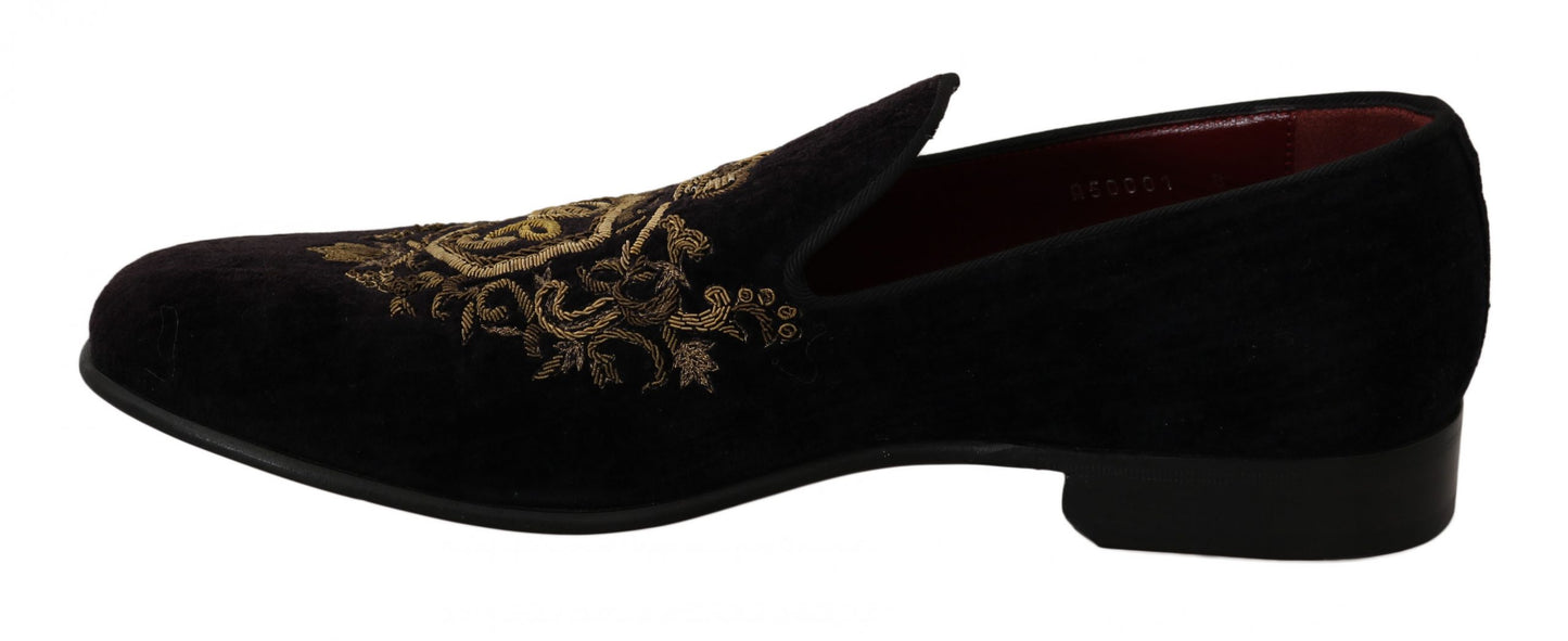 Dolce &amp; Gabbana elegante sorte loafers med guldkronebroderi