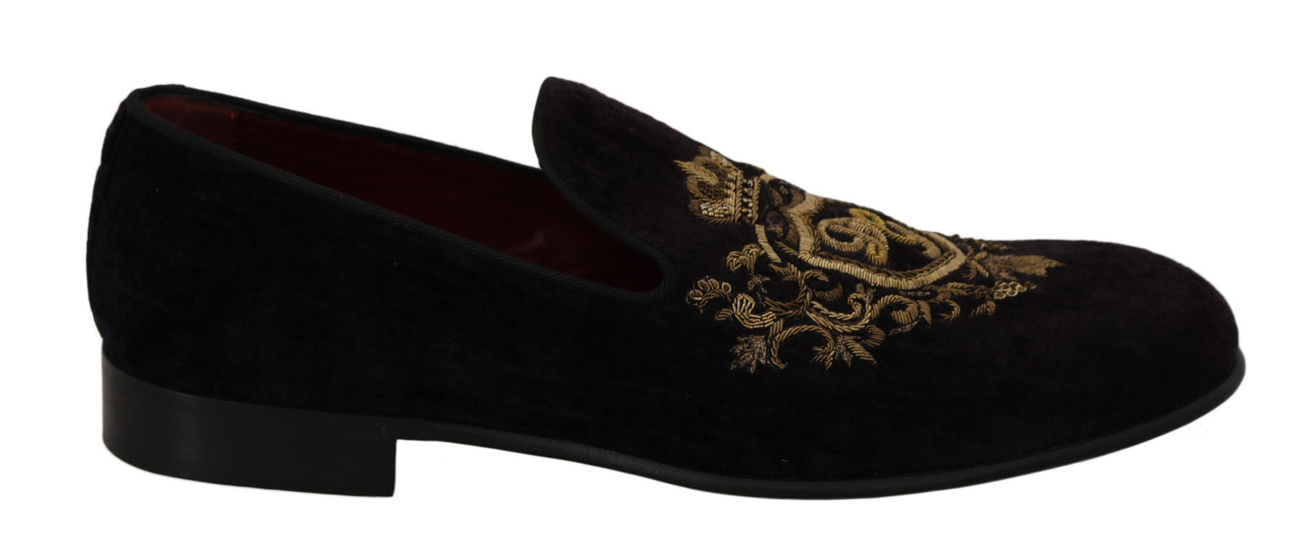 Dolce &amp; Gabbana elegante sorte loafers med guldkronebroderi