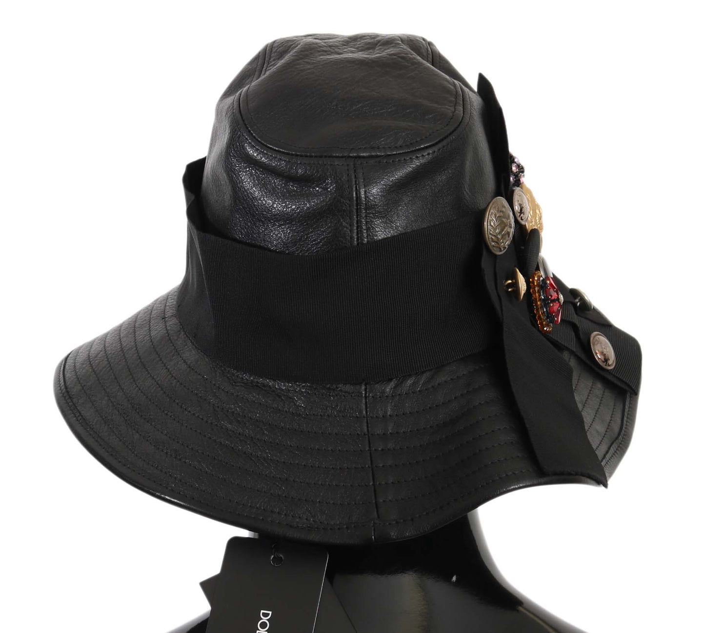 Dolce &amp; Gabbana Elegant Cloche-hætte i sort læder