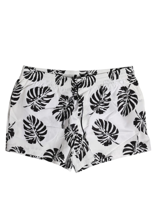 Dolce &amp; Gabbana Hvide Sorte Print Strandtøj Shorts Badetøj