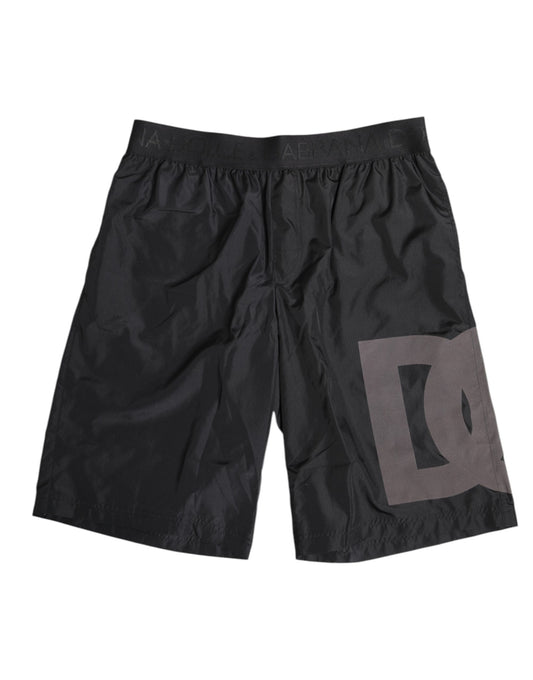Dolce &amp; Gabbana Sort Logo Print Strandtøj Herre Shorts Badetøj